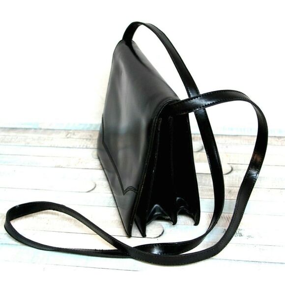 CRISTIAN Italy BLACK SMOOTH GENUINE LEATHER FLAP SHOULDER BAG CROSSBODY CLUTCH - Picture 2 of 12